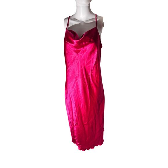 Bebe Hot Pink Cowl Neck Slip Dress - Size Large, - Picture 1 of 6